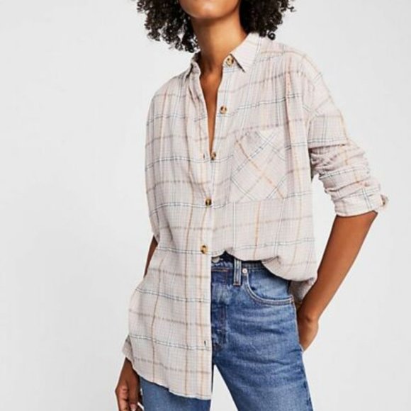 Free People Tops - Free People Oversized Plaid Shirt Small NWOT